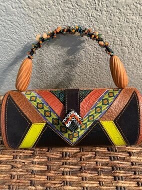Vintage Mary Frances Beaded Handbag Y2K Late 1990’s-2000 Boho Mixed Material